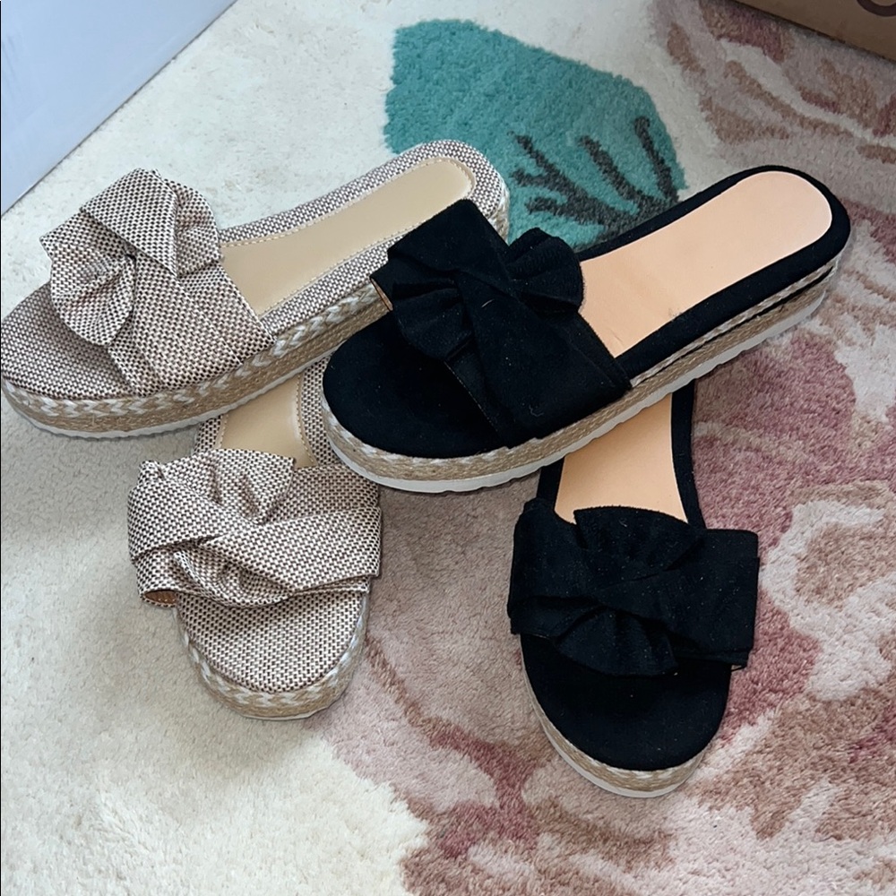 Stylish Black and Tan Women's Espadrille Slides, 2 pairs